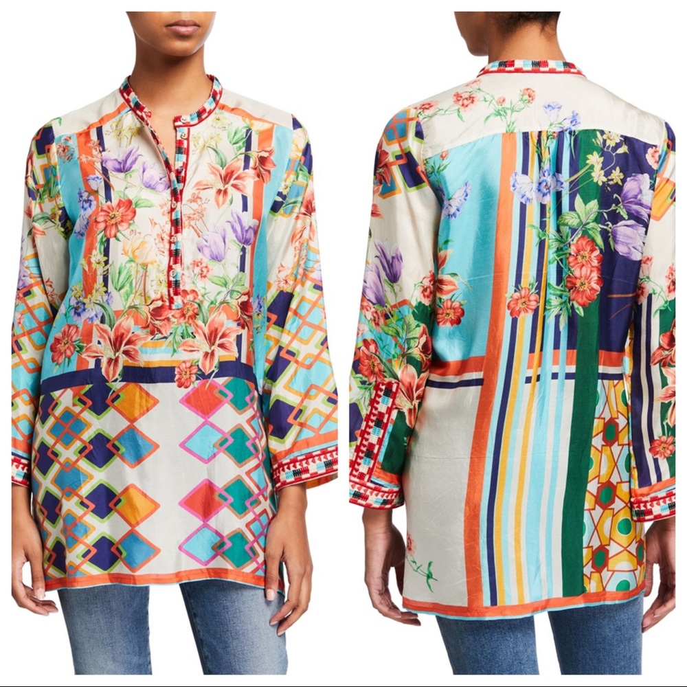 Johnny Was Madeline Silk Embroidered Tunic in Multi Top